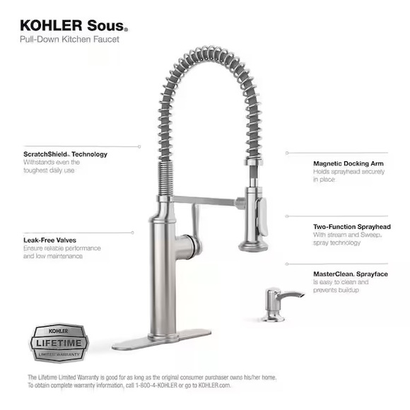 NIB Kohler Sous Pro-Style Single Handle Pull Down Sprayer Kitchen Faucet - Picture 5 of 9